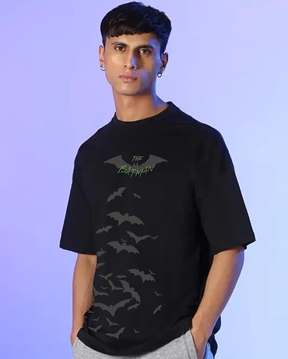 Bewakoof X DC Batman Men's Cotton Graphic Print Oversized Fit Half Sleeve Round Neck T-Shirt | Casual Wear | Street Wear | Oversized t Shirt for Men Cotton | Baggy - Image 2