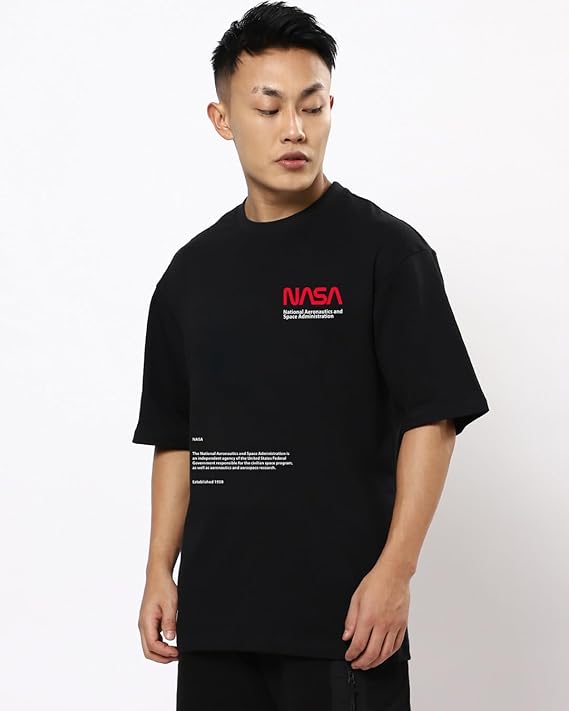 Bewakoof X NASA Men's Cotton Printed Oversized Fit Half Sleeve Round Neck T-Shirt | Casual Wear | Street Wear | Oversized t Shirt for Men Cotton | Baggy - Image 2