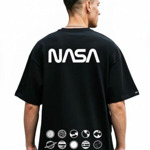 Bewakoof X NASA Men's Cotton Printed Oversized Fit Half Sleeve Round Neck T-Shirt | Casual Wear | Street Wear | Oversized t Shirt for Men Cotton | Baggy