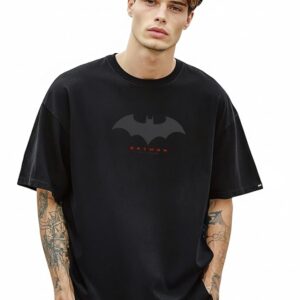 Bewakoof X DC Batman Men's Cotton Graphic Print Oversized Fit Half Sleeve Round Neck T-Shirt | Casual Wear | Street Wear | Oversized t Shirt for Men Cotton | Baggy